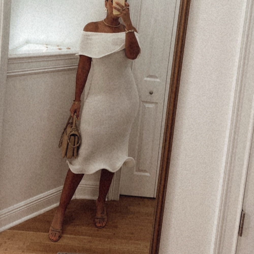 Meshki Molly Off Shoulder Knit Midi Dress - Ivory